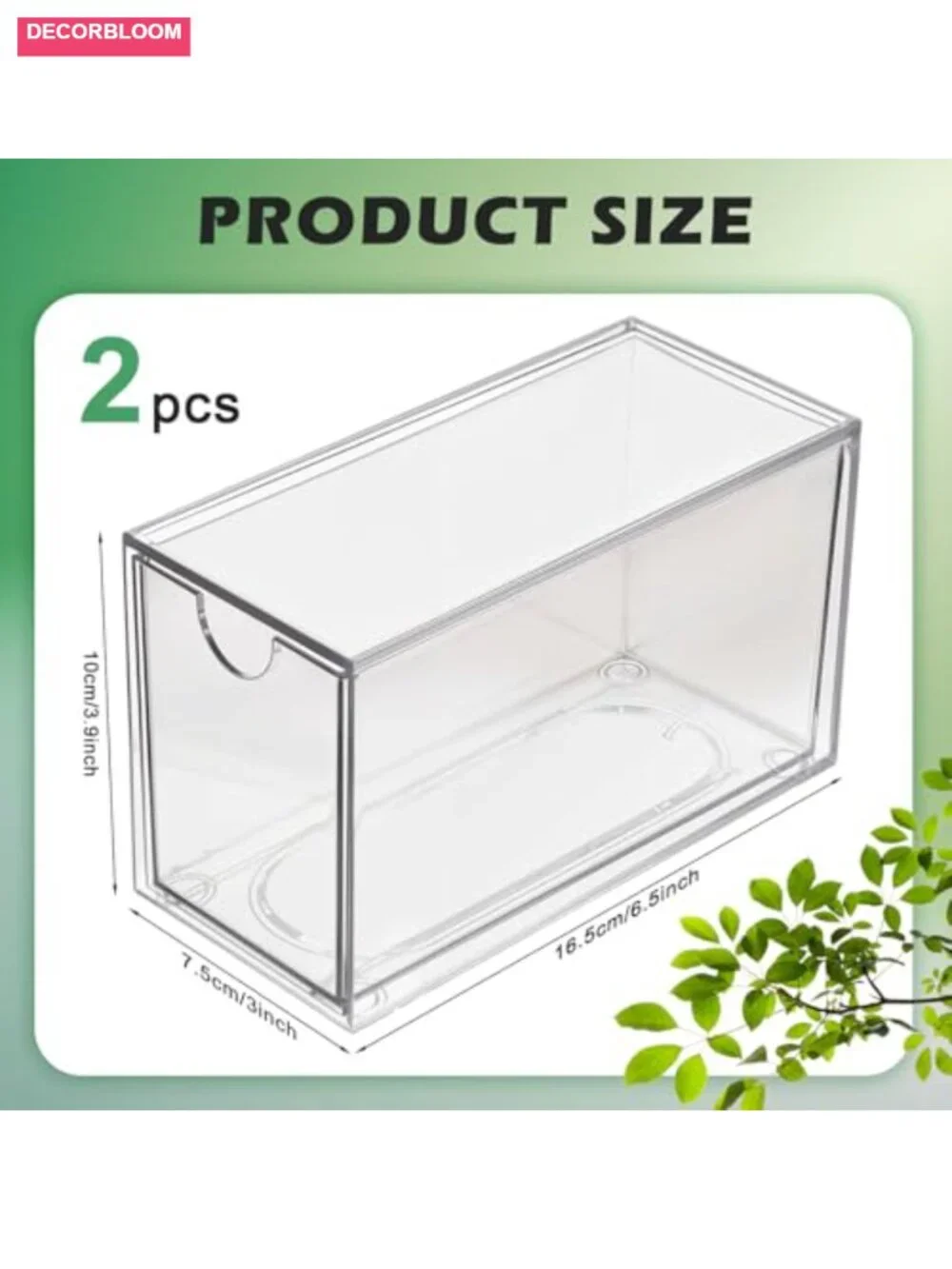 2 Pack Clear Plastic Drawer Organizer for Tea Bags, Stackable Storage, Kitchen